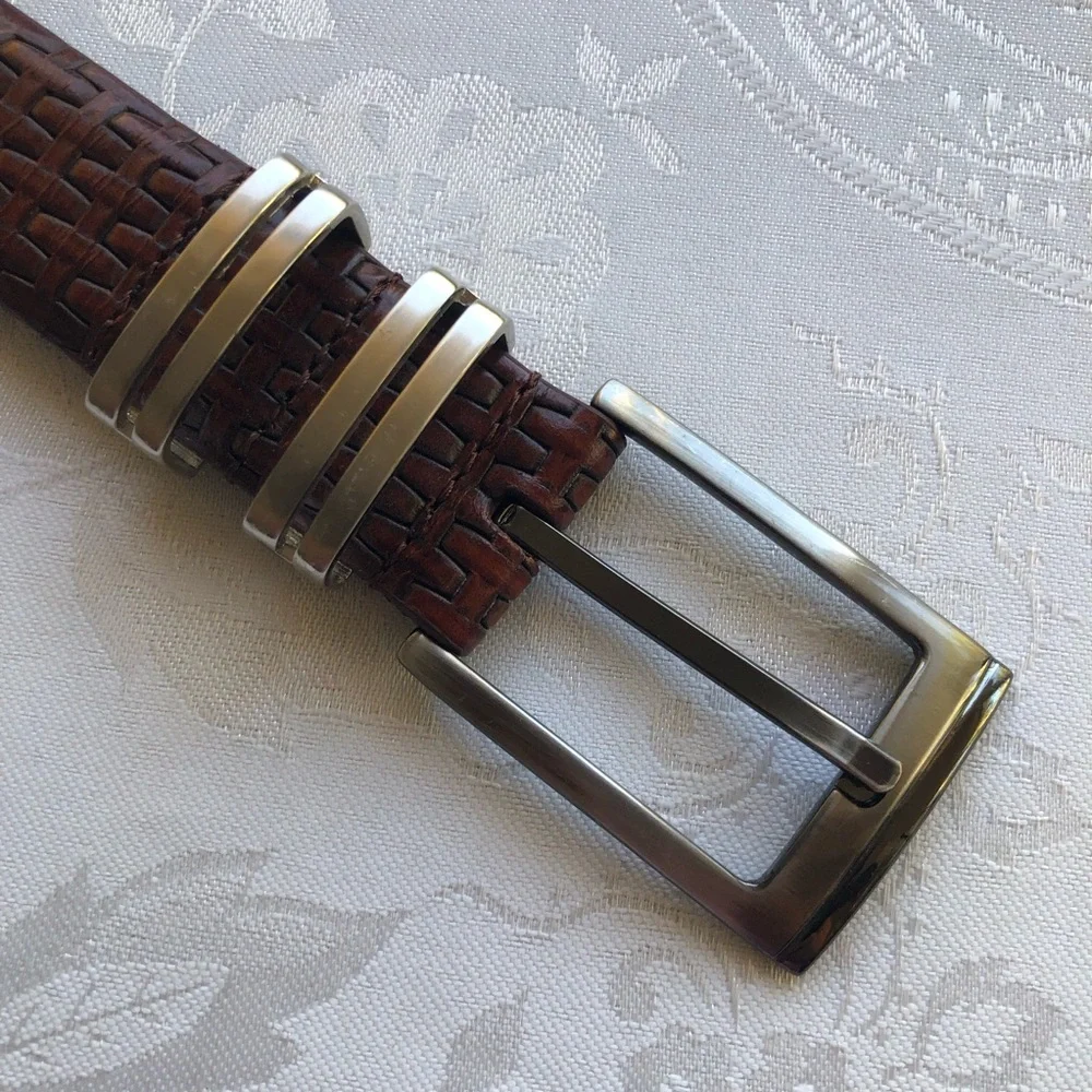 PGA Tour Textured Brown Top Grain Leather Belt with Silver Buckle Men’s Size 40